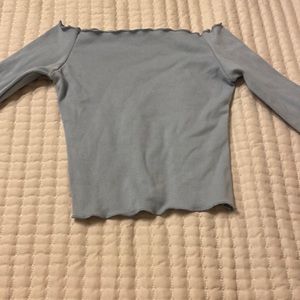 baby blue long sleeve off the shoulder top